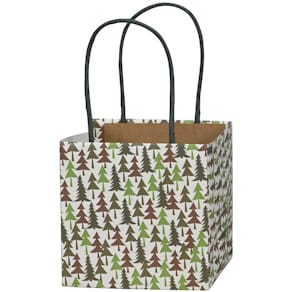 Geschenktragetasche Weihnachten, Bäume, grün-braun
