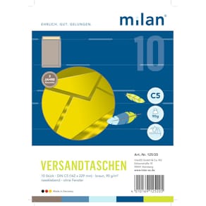Versandtasche Milan C5, nassklebend, braun, 90g, 10 Stück