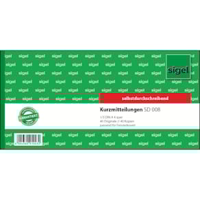 Formularbuch Sigel Kurzmitteilung, 21 x 10 cm, 2 x 40 Blatt