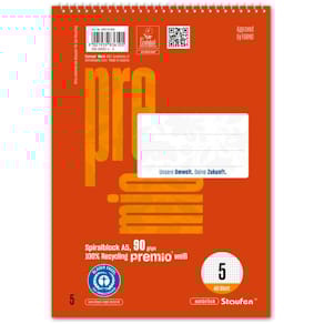 Spiralblock Staufen Premio, A5, 40 Blatt, 5 mm kariert, rot