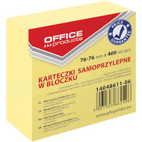 Memoblok, 76 x 76 mm, 400 vel, geel