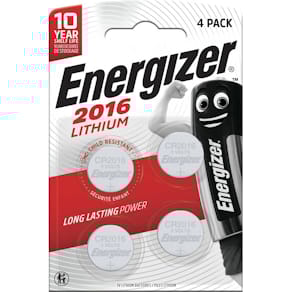 Knopfzellen-Batterie Energizer CR2016, weiß/rot, 4 Stück