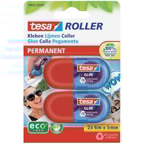 Kleberoller tesa Mini ecoLogo, 2 Stück, rot/blau