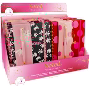 Spiralnotizbuch mit Kugelschreiber, sortiert