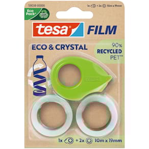 Handabroller tesa ECO & CRYSTAL, inkl. 2 Rollen PET, transparent