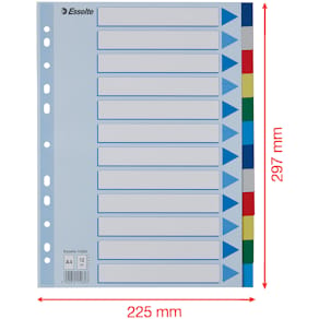 Faneblade PP A4 12-delt farvede faner