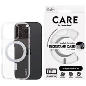 CARE iPhone 16 Pro Case Silver Kickstand & MagSafe