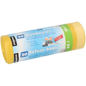 Müllsack STARPAK, mit Zugband, 64 x 71 cm, 20 St., gelb