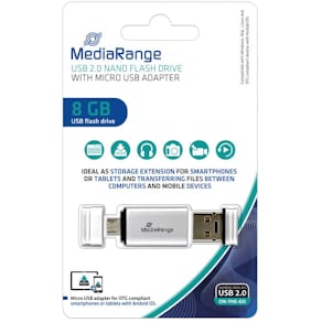 USB-Stick MediaRange MR930, 8 GB, USB 2.0 + Micro-USB, silber
