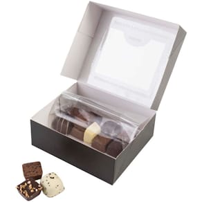 Kageæske med vindue sort pap 125x125x50 mm, 200 stk