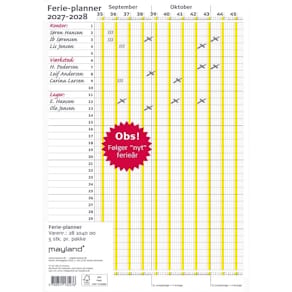Årskalender Mayland Ferie Planner A4 2027/2028, flerfarvet, FSC