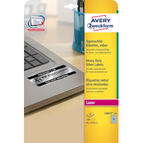 Etiketten Avery ultra-sterk, zilver, 96 x 50,8 mm, 200 stuks