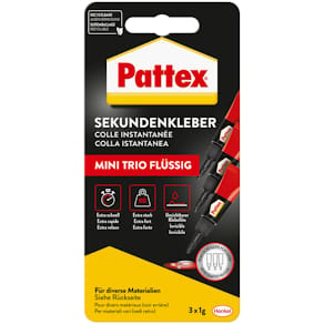 Sekundenkleber Pattex MINI TRIO, flüssig, 3 x 1 g