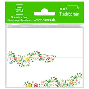 Tischkarte Noname, Blumenborte, 6 Stück, 11,5x4,5 cm, weiß
