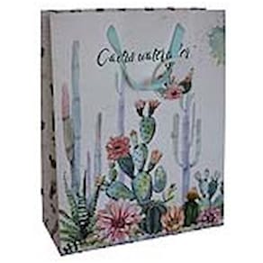 Geschenktragetasche PBS, Kaktus-Motiv, 26 x 33 x 11 cm, Bandgriff