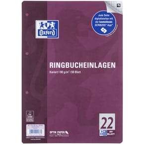 Ringbucheinlage Oxford L22, A4, 50 Blatt, kariert, 90 g/m², 4-f.
