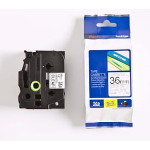 Labeltape Brother 36 mm sort/transparent 8 m, 5 ruller
