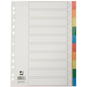 Register Q-CONNECT, Plastik, A4, 10-teilig, farbig