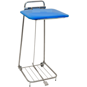 Säckställ Erik 125 liter, blått lock, fotpedal och 4 hjul, kromad