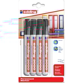 Permanent marker Edding 3000, zwart, blister met 4 stuks