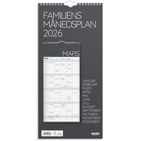 Familiens månedsplan GRIEG 2026 grå