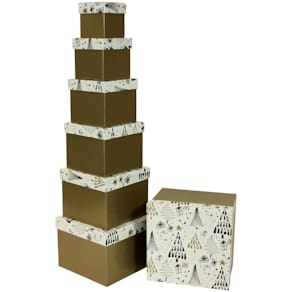 Geschenkkarton PBS, Bäume, gold/weiß, quadratisch, 20x20x14,5 cm