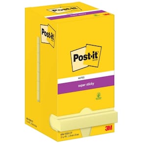 Notesblok Post-it Super Sticky, gul 76x76 mm, PEFC, 12 stk