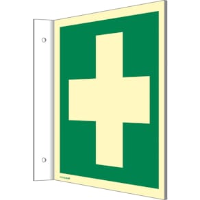 Fahnenschild MOEDEL Erste Hilfe ISO7010, langnachleuchtend, 148 x