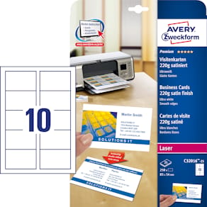 Visitkort AVERY laser 85x54 satin 250/fp