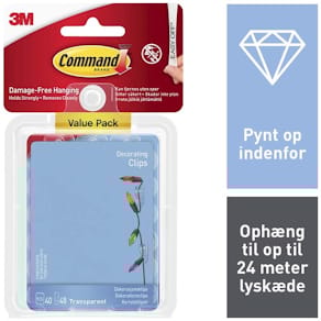 Dekorationsclips 3M Command gennemsigtige, selvklæbende, 4 pk