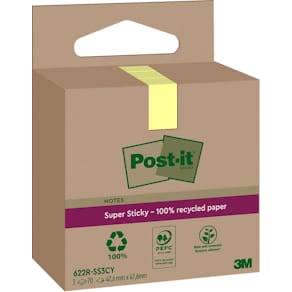 Notitieblok Post-it Super Sticky Notes Recycled, 70 vel, ft 47,6x