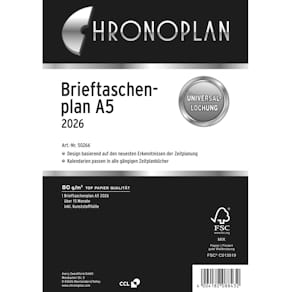 Brieftaschenplaner CHRONOPLAN A5, 2026, 15 Monate, weiß