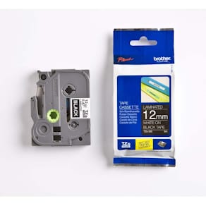 Labeltape Brother TZe-335 lamineret, 12 mm, hvid på sort