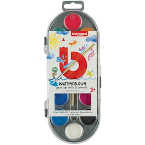Waterverfset Bruynzeel Kids, 12 kleuren assorti, ophangbaar doosj