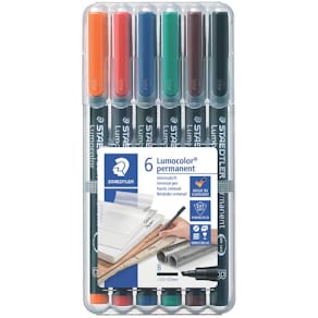 Folienstift STAEDTLER Lumocolor permanent, B-Spitze, 6 Farben, im