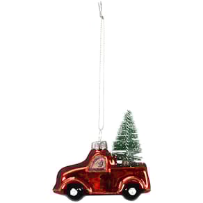 Weihnachtsbaumbehang Auto, Glas, rot/grün, 8,5x3,5x8 cm