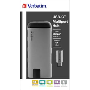 USB-Hub Verbatim 3.1-C, silber, 1x USB-C, 3x USB-A, HDMI 4K, RJ45