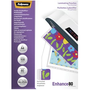 Lamineringslommer Fellowes A4 80 µm, multihuller, 100 stk