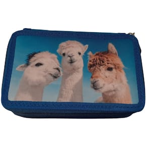 Schüleretui DONAU, Motiv Alpakas, 3 Klappen, gefüllt, bunt