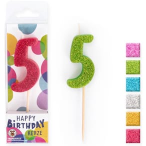 Kerze BIRTHDAY FUN, Zahl 5, sortiert