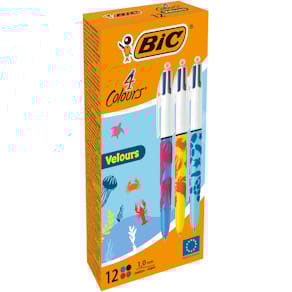 Balpen Bic 4 Colours Velours, medium, klassieke kleuren, doos 12