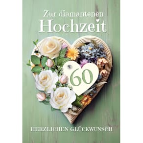 Glückwunschkarte Diamantene Hochzeit, geprägt, mit Umschlag, bunt