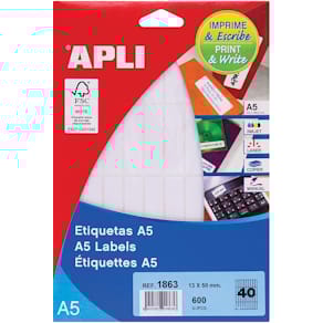 Etiketten Apli Print & Write, wit, 13 x 50 mm, 600 stuks