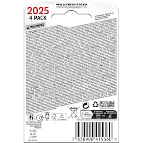Knopfzellen-Batterie Energizer CR2025, weiß/rot, 4 Stück
