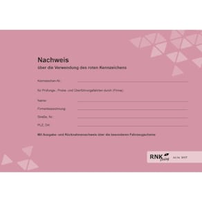 Nachweisbuch RNK für rote Kennzeichen