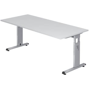 Schreibtisch Hammerbacher OS19, 180 x 80 cm, weiß, C-Fuß, silber