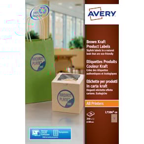 Productetiketten Avery L7106-20, diameter 60 mm, 240 stuks, kraft