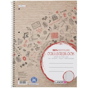 Collegeblock LANDRE A4+, 80 Blatt, Lineatur 28, kariert, 4-fach