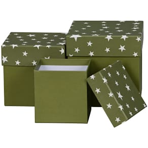 Geschenkkarton Sterne, grün-weiß, 3 Größen (10x10x10cm/12x12x12cm