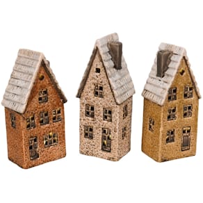 Weihnachts-Dekohaus LED, braun-weiß, sortiert